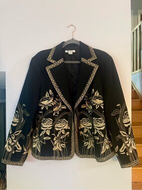 Vintage 90s Size XL or L Nygard Black/Gold Embroidered Rose Blazer Jacket